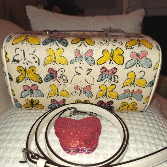 Coach NWT Rowan Satchel Crossbody w/ Butterfly Print & New Butterfly Mirror - Picture 7 of 15